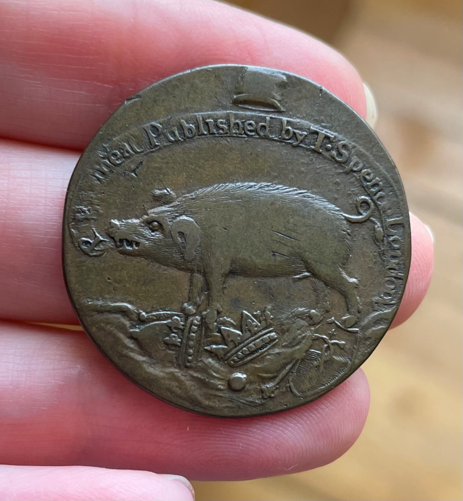 Token advertising Spence's newspaper Pig Meat c1793 by Ruth Ewan